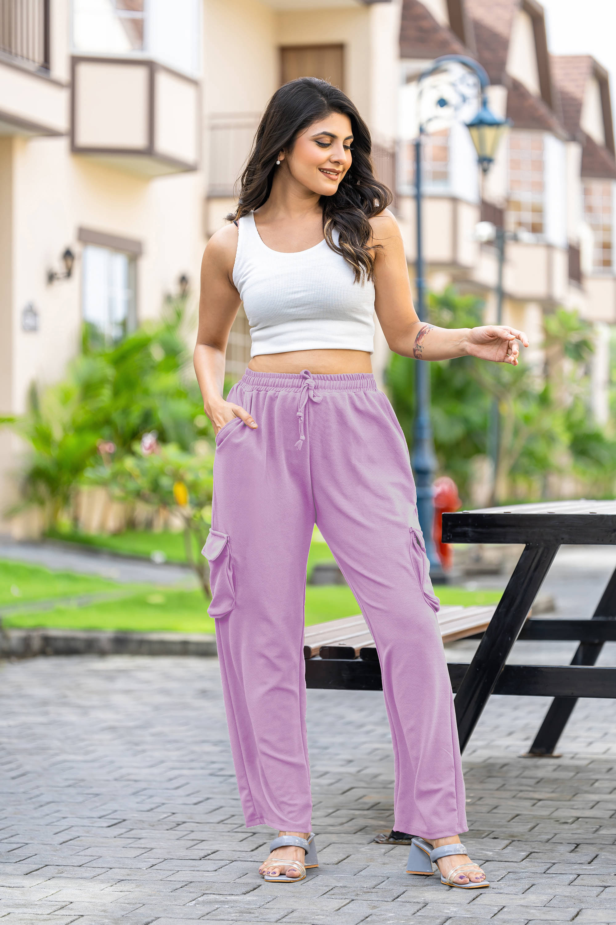     			SAKHWALA Pack of 1 Polyester Baggy Women's Cargo Pants ( Lavender )