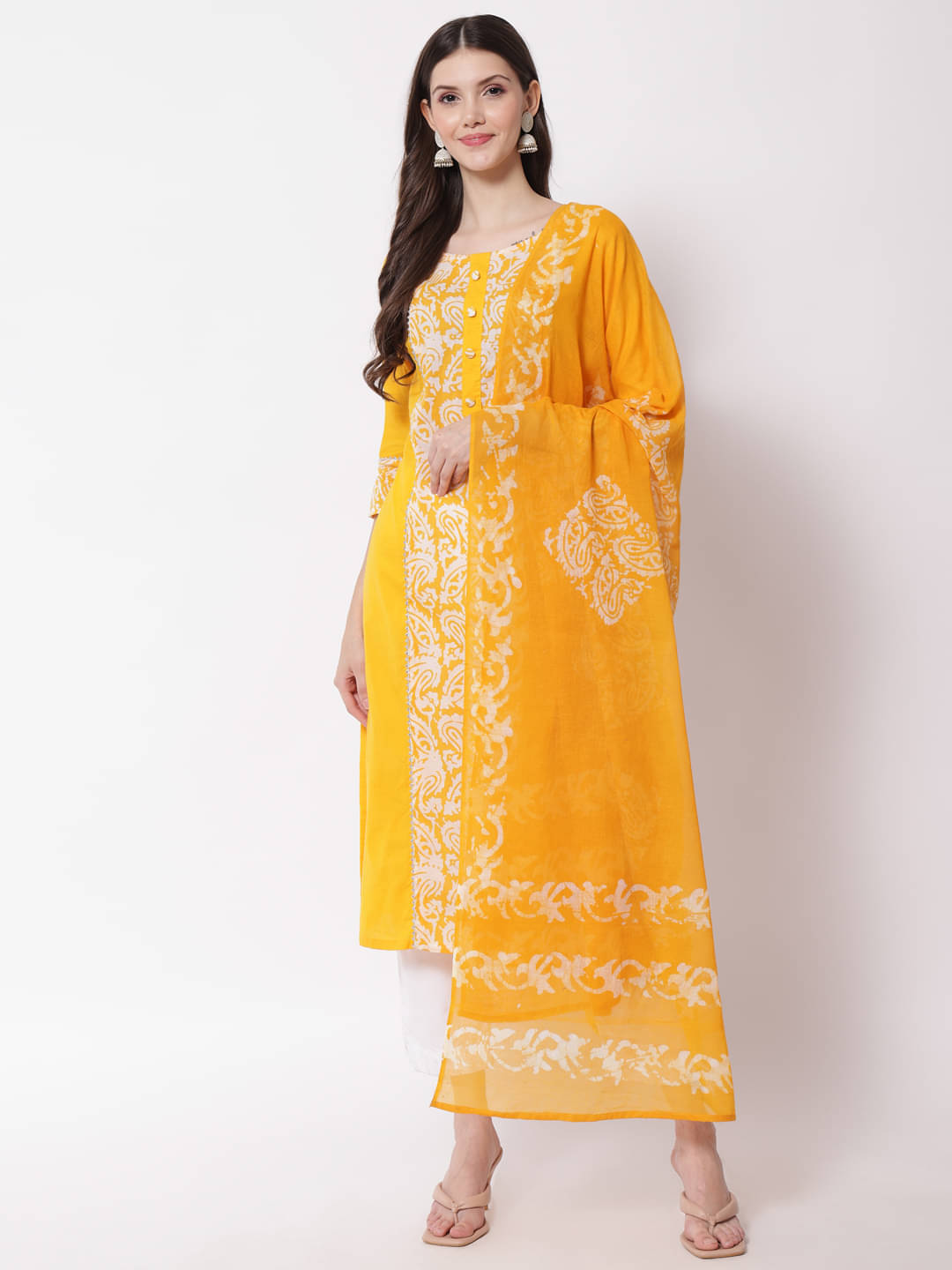 Sitaram Designer Cotton Printed Kurti With Palazzo Women's Stitched Salwar Suit - Yellow ( Pack of 1 ) Sitaram Designer Cotton Printed Kurti With Palazzo Women's Stitched Salwar Suit - Yellow ( Pack of 1 )
