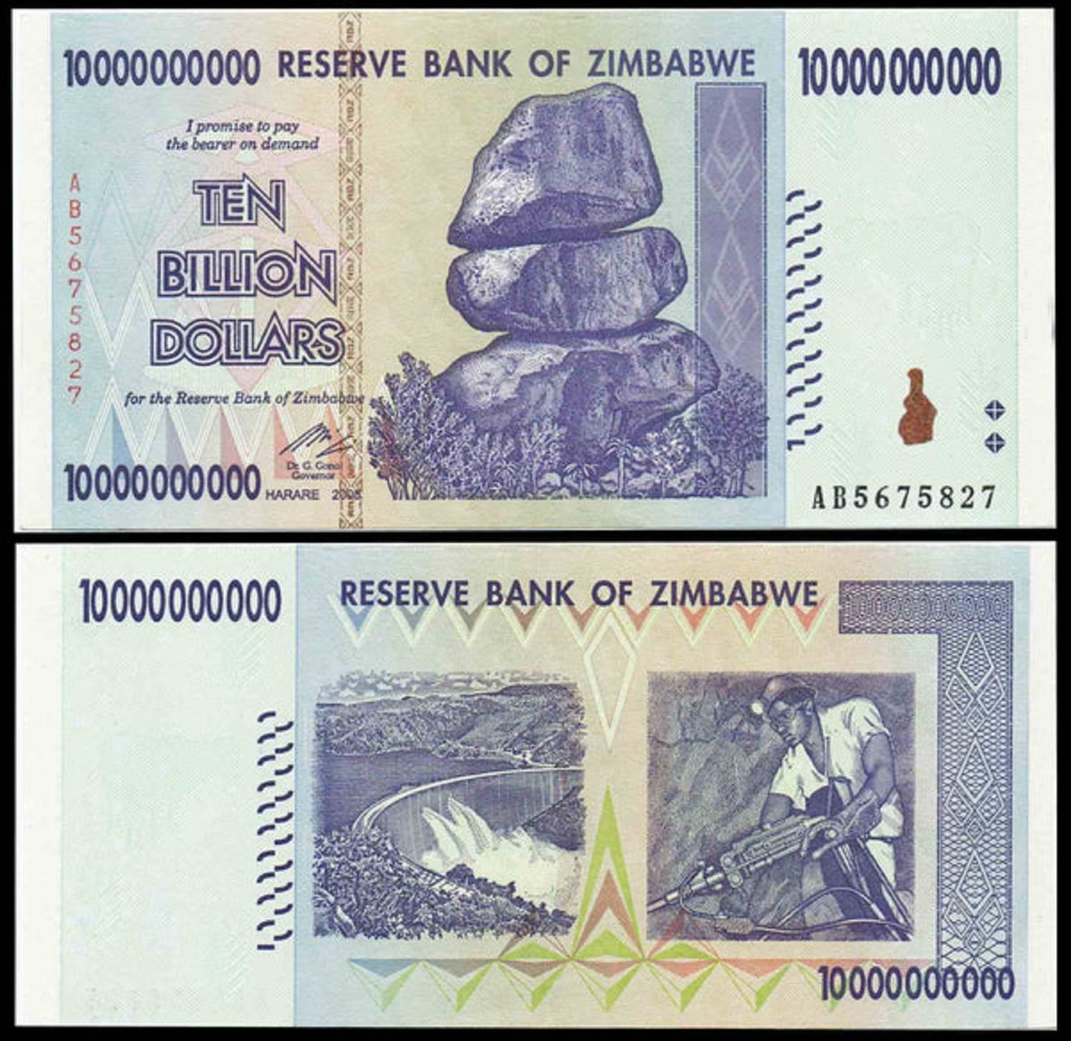 Zimbabwe 10 Billion Dollars UNC Top Grade Beautiful Banknote Zimbabwe 10 Billion Dollars UNC Top Grade Beautiful Banknote