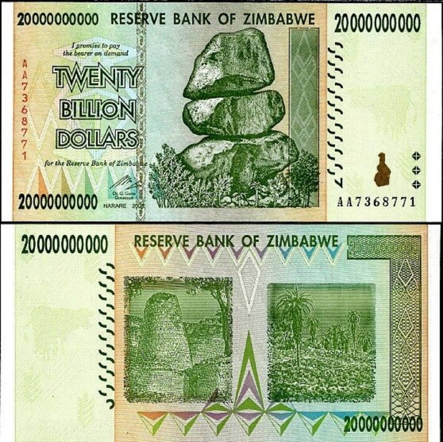 Zimbabwe 20 Billion Dollars UNC Top Grade Beautiful Banknote Zimbabwe 20 Billion Dollars UNC Top Grade Beautiful Banknote