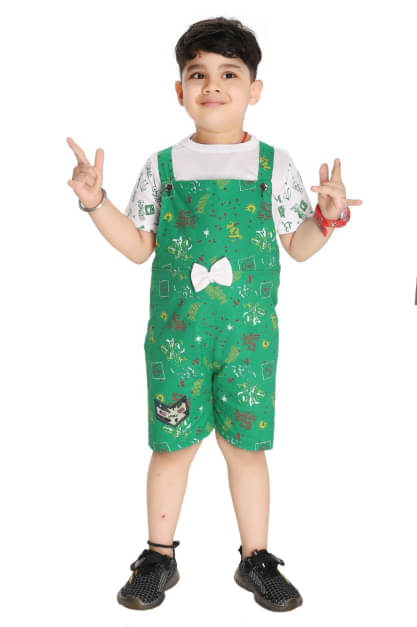     			s muktar garments Pack of 1 Baby Boys Cotton Blend T-Shirt & Dungarees Set ( Green )