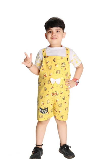     			s muktar garments Pack of 1 Baby Boys Cotton Blend T-Shirt & Dungarees Set ( Yellow )