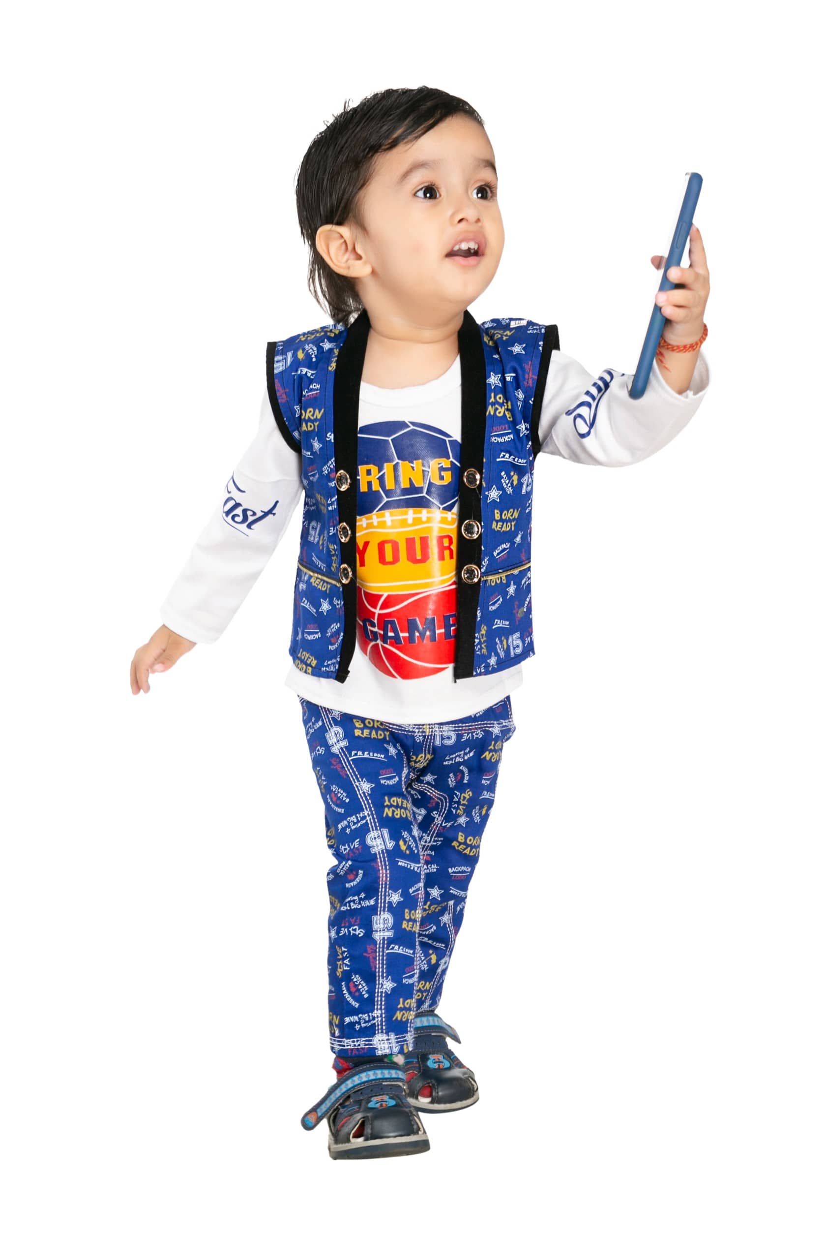 s muktar garments Pack of 1 Baby Boys Denim T-Shirt & Pants Set ( Blue )
