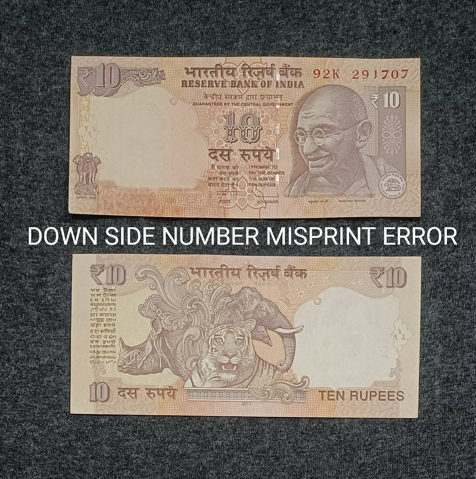 Serial Number Error 10 Rupees Gandhi, India Rare and old Note Collection Serial Number Error 10 Rupees Gandhi, India Rare and old Note Collection