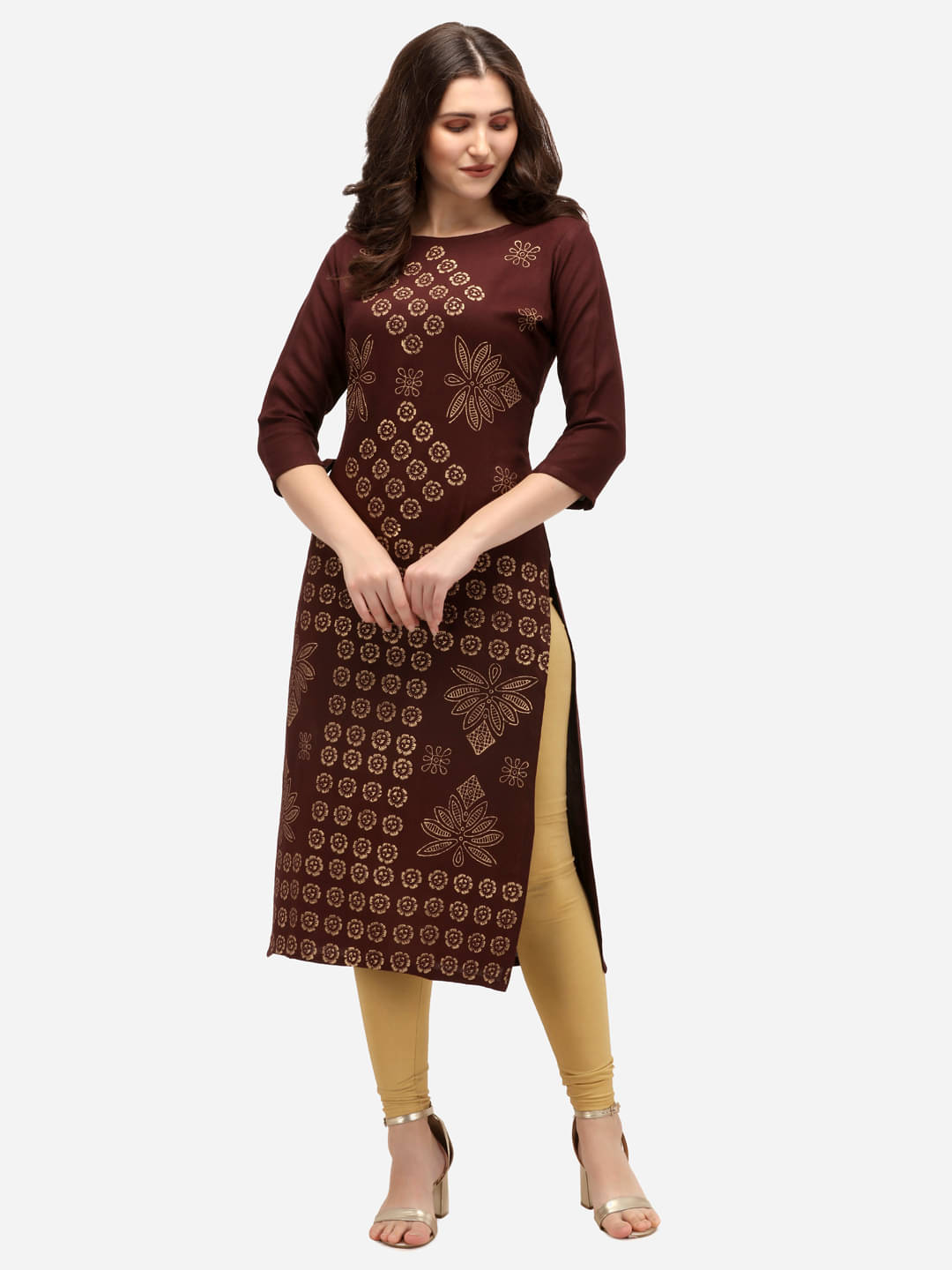 Sitaram Designer Pack of 1 Rayon Self Design Straight Women's Kurti - ( Brown ) Sitaram Designer Pack of 1 Rayon Self Design Straight Women's Kurti - ( Brown )