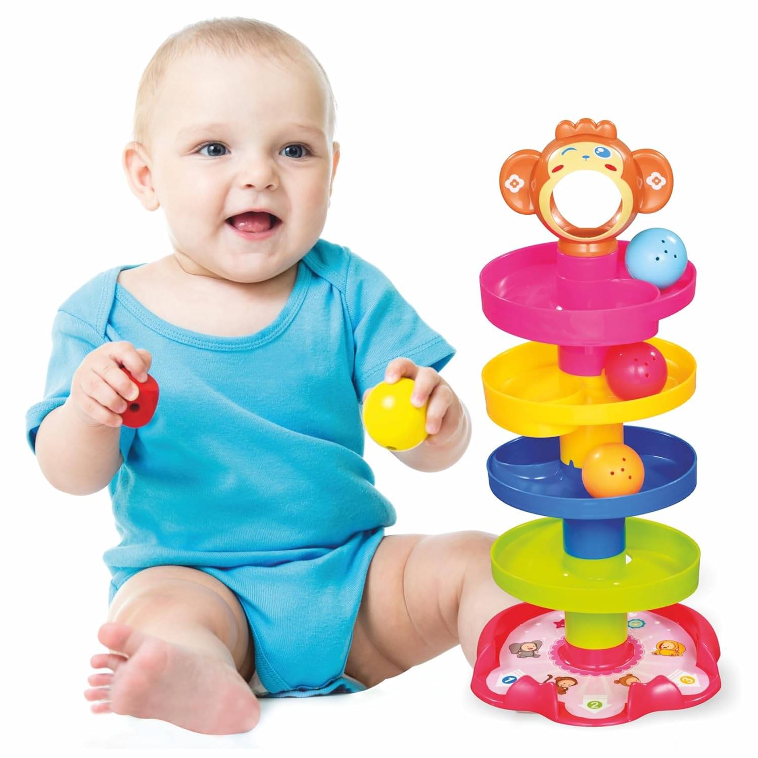     			4-Layer Ball Drop & Roll Swirling Tower - Educational Toy For Babies & Toddlers | Stack, Drop & Roll Fun With 3 Spinning Acrylic Activity Balls | Multicolor