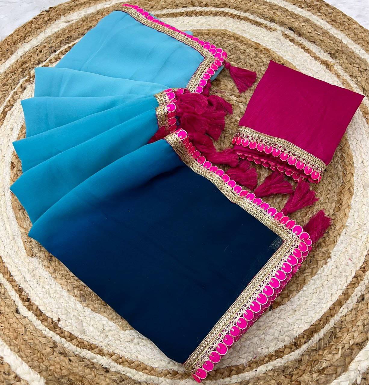 Arkia Georgette Embellished Saree With Unstitched Blouse Piece ( Multicolor ) Arkia Georgette Embellished Saree With Unstitched Blouse Piece ( Multicolor )