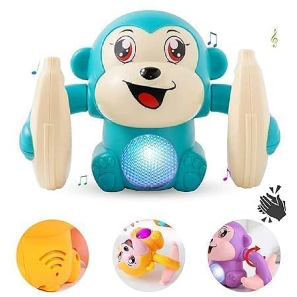     			FEDIFU Dancing Monkey Musical Toy for Kids Baby Spinning Rolling Doll Tumble Toy with Voice Control Musical Light and Sound Effects with Sensor  - Multicolor