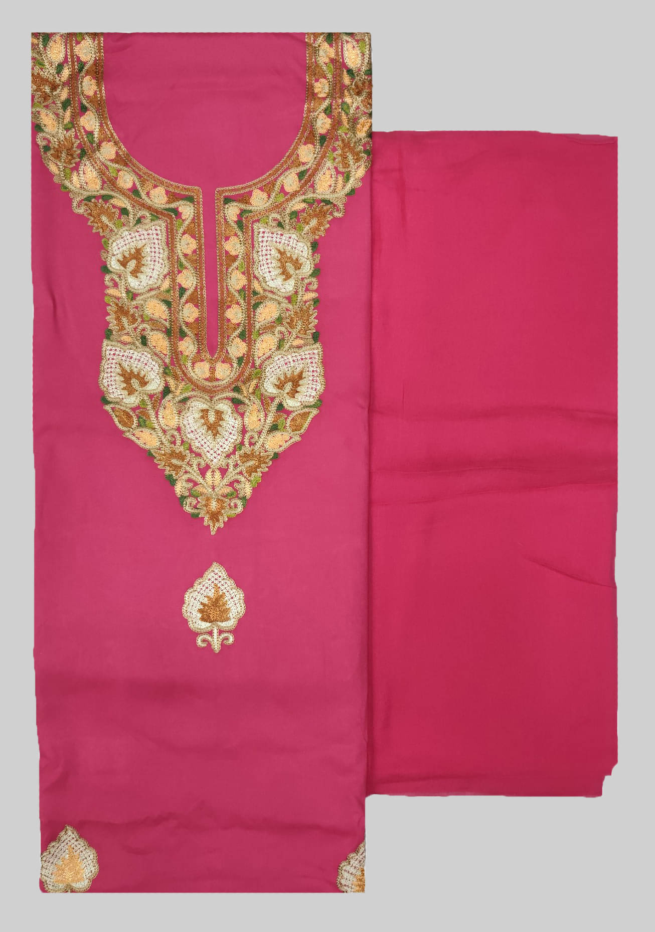     			KASHMIRI Unstitched Cotton Blend Embroidered Dress Material - Pink ( Pack of 1 )