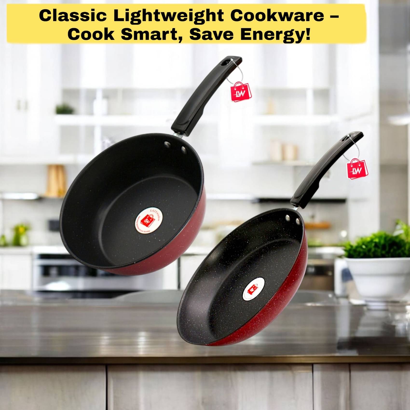     			LAZYWINDOW Non-Stick Ceramic Sauce Pan Induction Bottom without Lid 1.6 mm Thickness 21 cm Diameter 1 Ltr