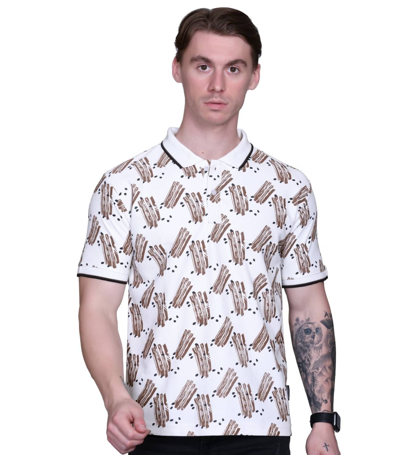     			Looks United Pack of 1 Cotton Blend Regular Fit Printed Half Sleeves Men's Polo T Shirt ( Camel )