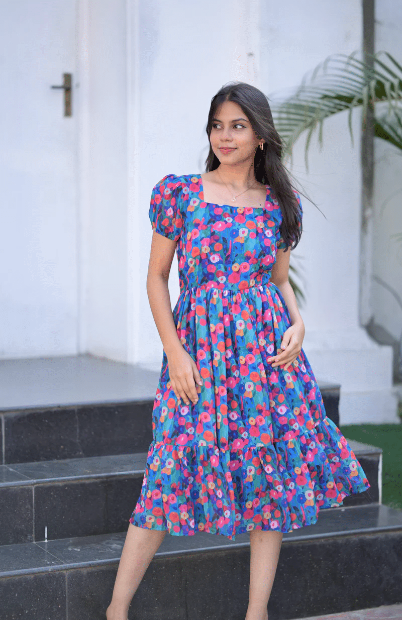 MEHUL TEXTILE / MVC GROUP OF COMPANY Rayon Printed Midi Women's Gown - Multicolor ( Pack of 1 ) MEHUL TEXTILE / MVC GROUP OF COMPANY Rayon Printed Midi Women's Gown - Multicolor ( Pack of 1 )
