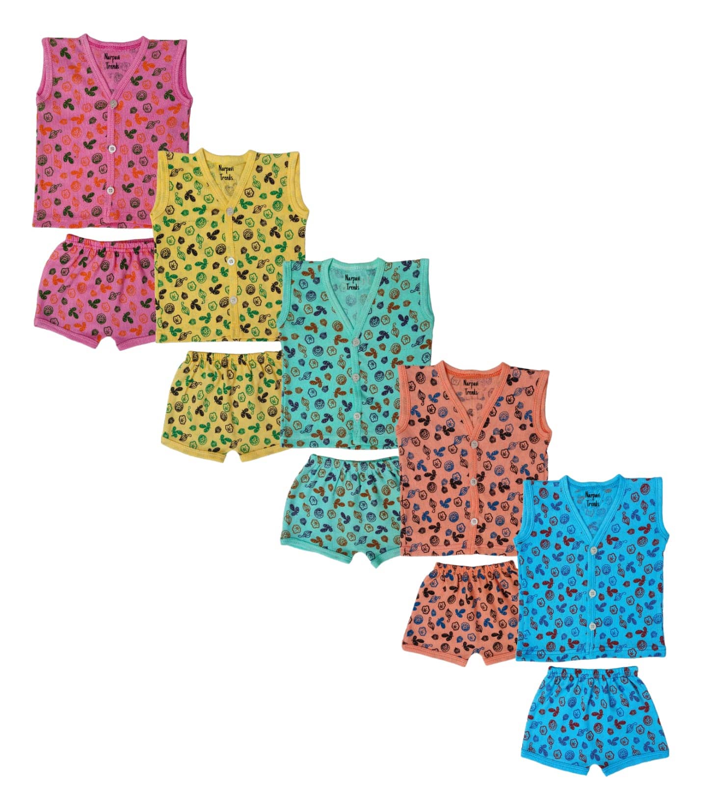 NARPAVI TRENDS Pack of 5 Unisex for Baby Cotton Bodysuit ( Multicolor )