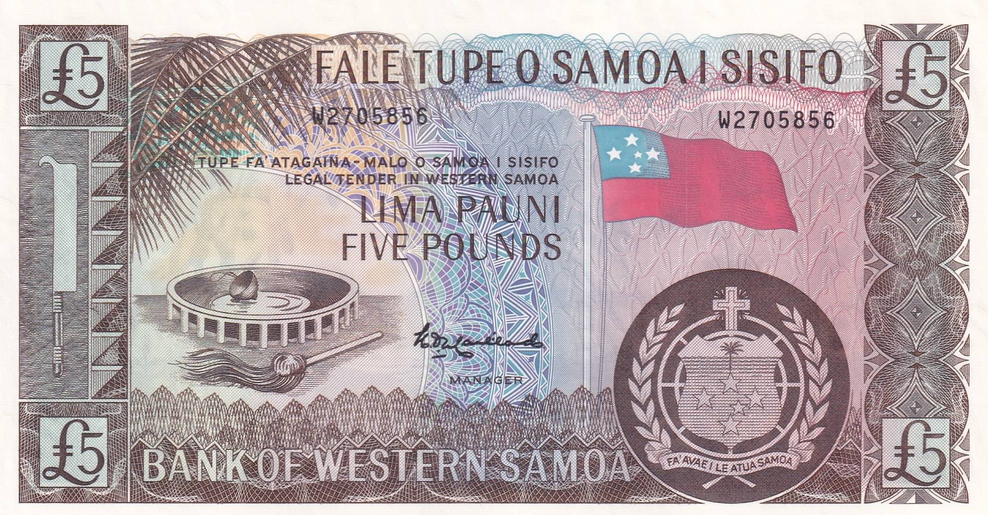     			Samoa 5 Pounds Rare UNC Lowest Price Note