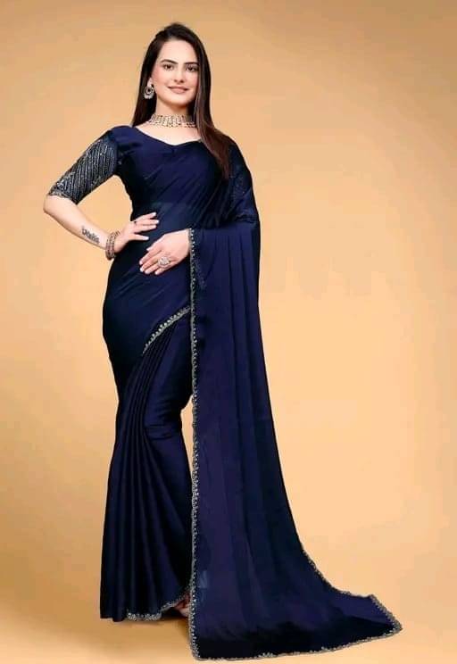 Sureta Silk Blend Dyed Saree With Unstitched Blouse Piece ( Navy Blue ) Sureta Silk Blend Dyed Saree With Unstitched Blouse Piece ( Navy Blue )
