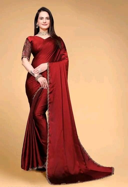     			Sureta Silk Blend Dyed Saree With Unstitched Blouse Piece ( Red )