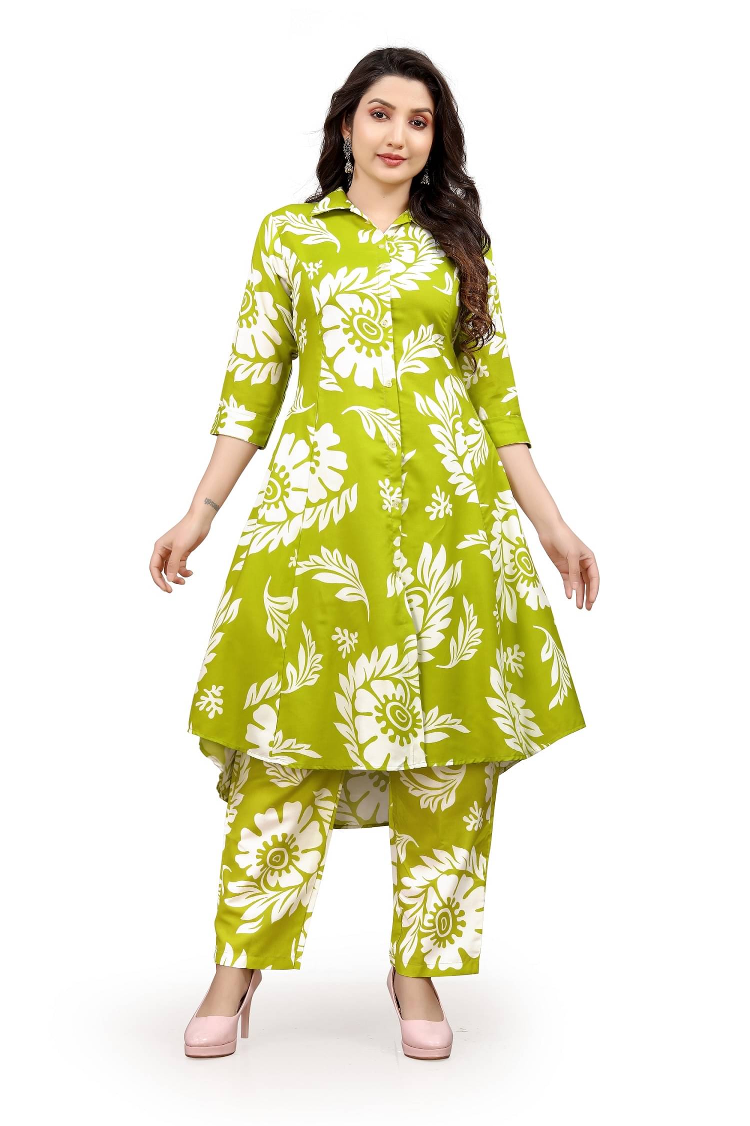     			VASTRA SOUNDARYA Women Cotton Blend Printed A-line Dress ( Lime Green )