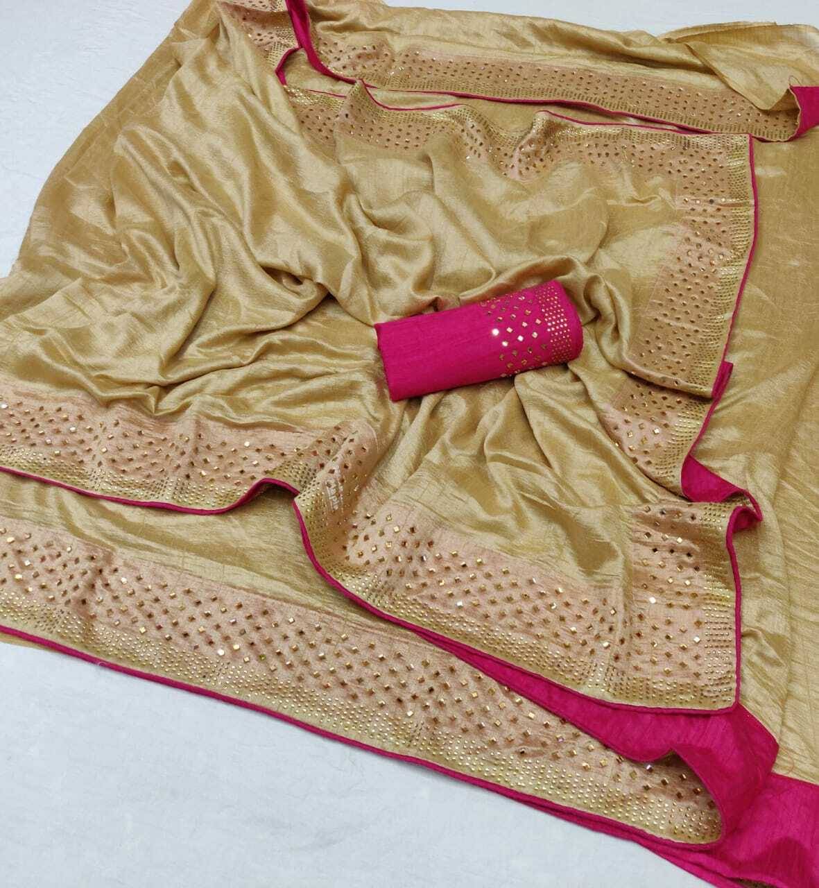     			VRINDITA FASHION Art Silk Embellished Saree With Unstitched Blouse Piece ( Cream )