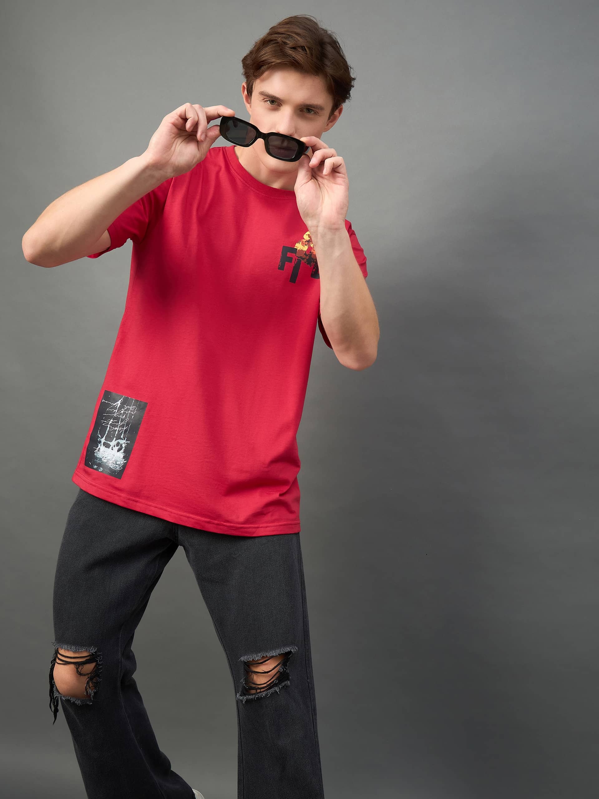 Club York Cotton Blend Regular Fit Printed Half Sleeves Men's Round T-Shirt - Red ( Pack of 1 )