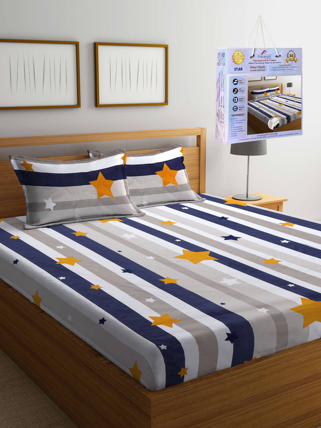 FABINALIV Poly Cotton Vertical Striped Fitted Fitted bedsheet with 2 Pillow Covers ( Double Bed ) - Multi FABINALIV Poly Cotton Vertical Striped Fitted Fitted bedsheet with 2 Pillow Covers ( Double Bed ) - Multi