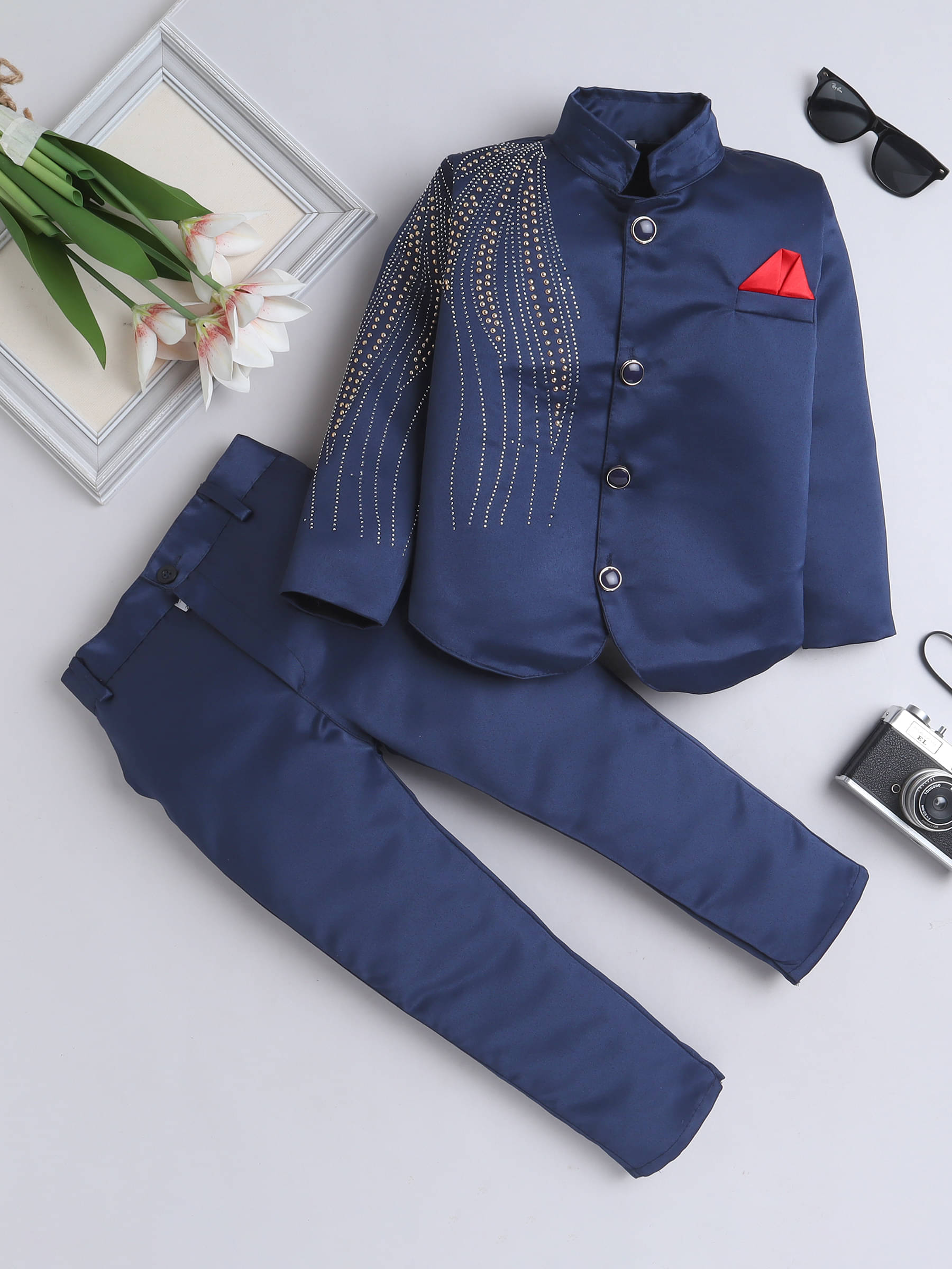     			Fourfolds Boys Polyester Suit ( Pack of 1 , Navy Blue )