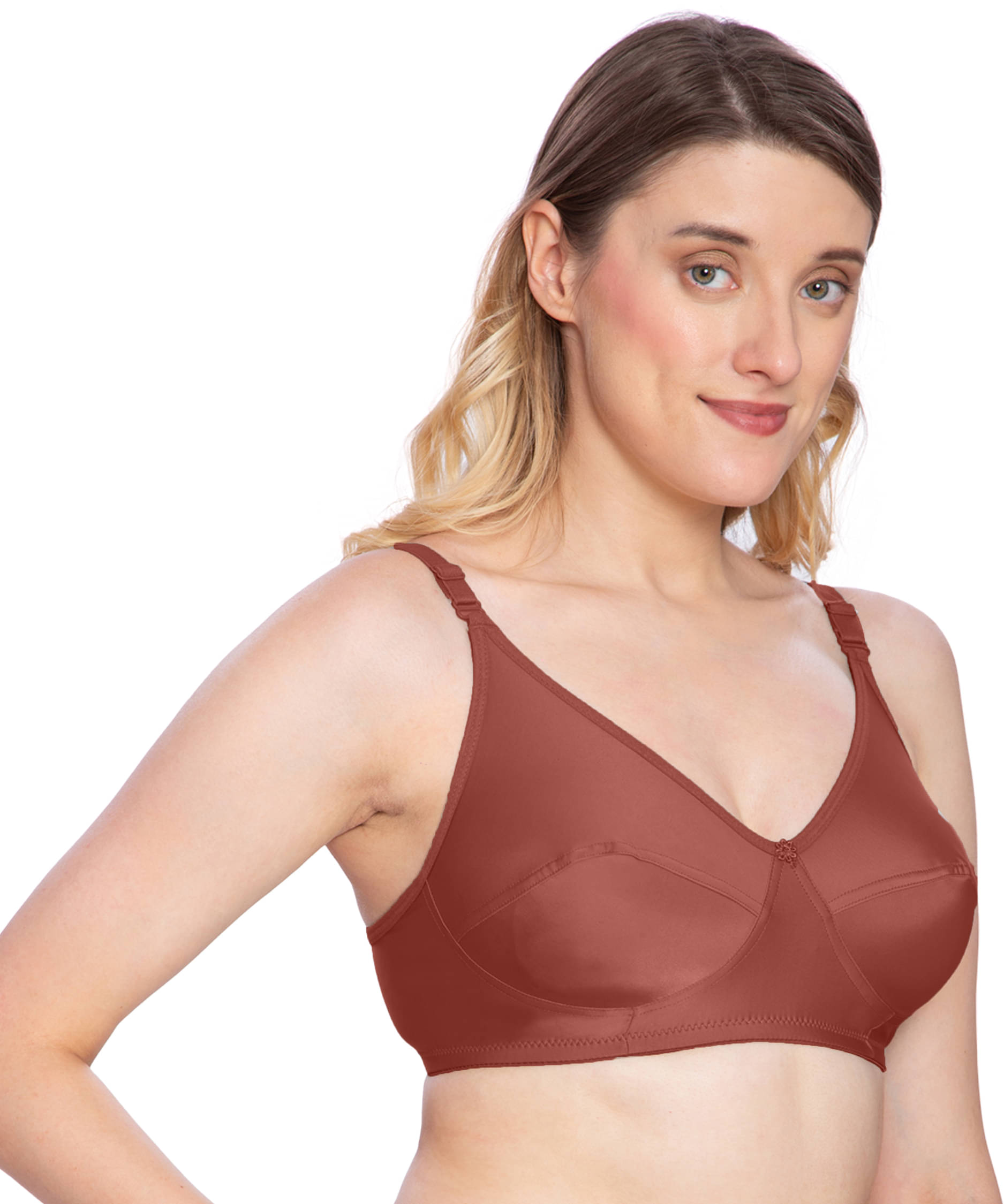     			ILRASO Pack of 1 Nylon Non Padded T-Shirt Bra For Women ( Brown )