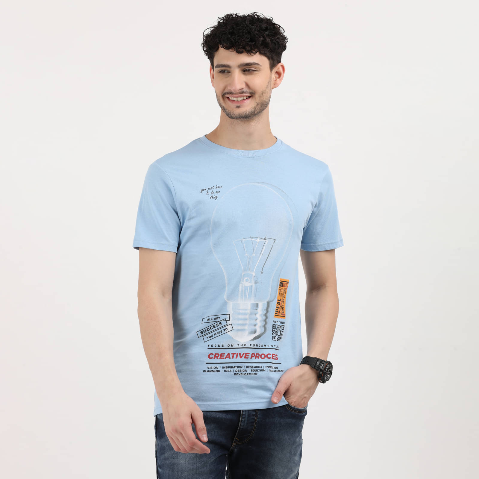     			INDOCOTTON 100% Cotton Slim Fit Printed Half Sleeves Men's Round T-Shirt - Blue ( Pack of 1 )