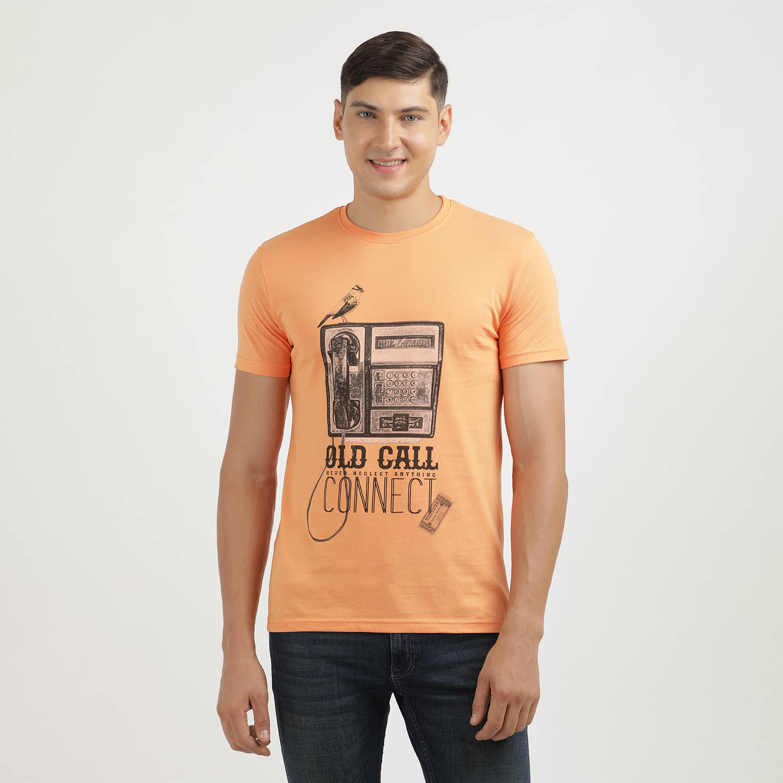 INDOCOTTON 100% Cotton Slim Fit Printed Half Sleeves Men's Round T-Shirt - Orange ( Pack of 1 ) INDOCOTTON 100% Cotton Slim Fit Printed Half Sleeves Men's Round T-Shirt - Orange ( Pack of 1 )
