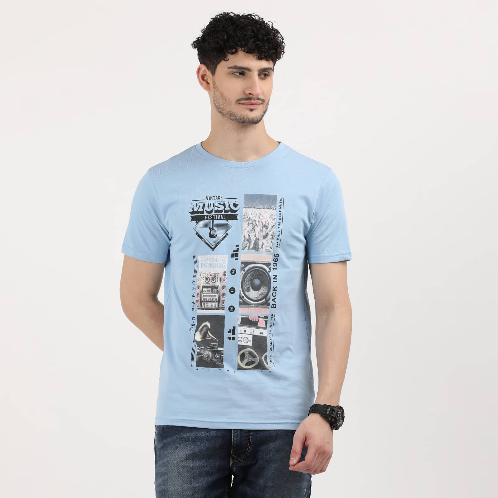     			INDOCOTTON 100% Cotton Slim Fit Printed Half Sleeves Men's Round T-Shirt - Blue ( Pack of 1 )
