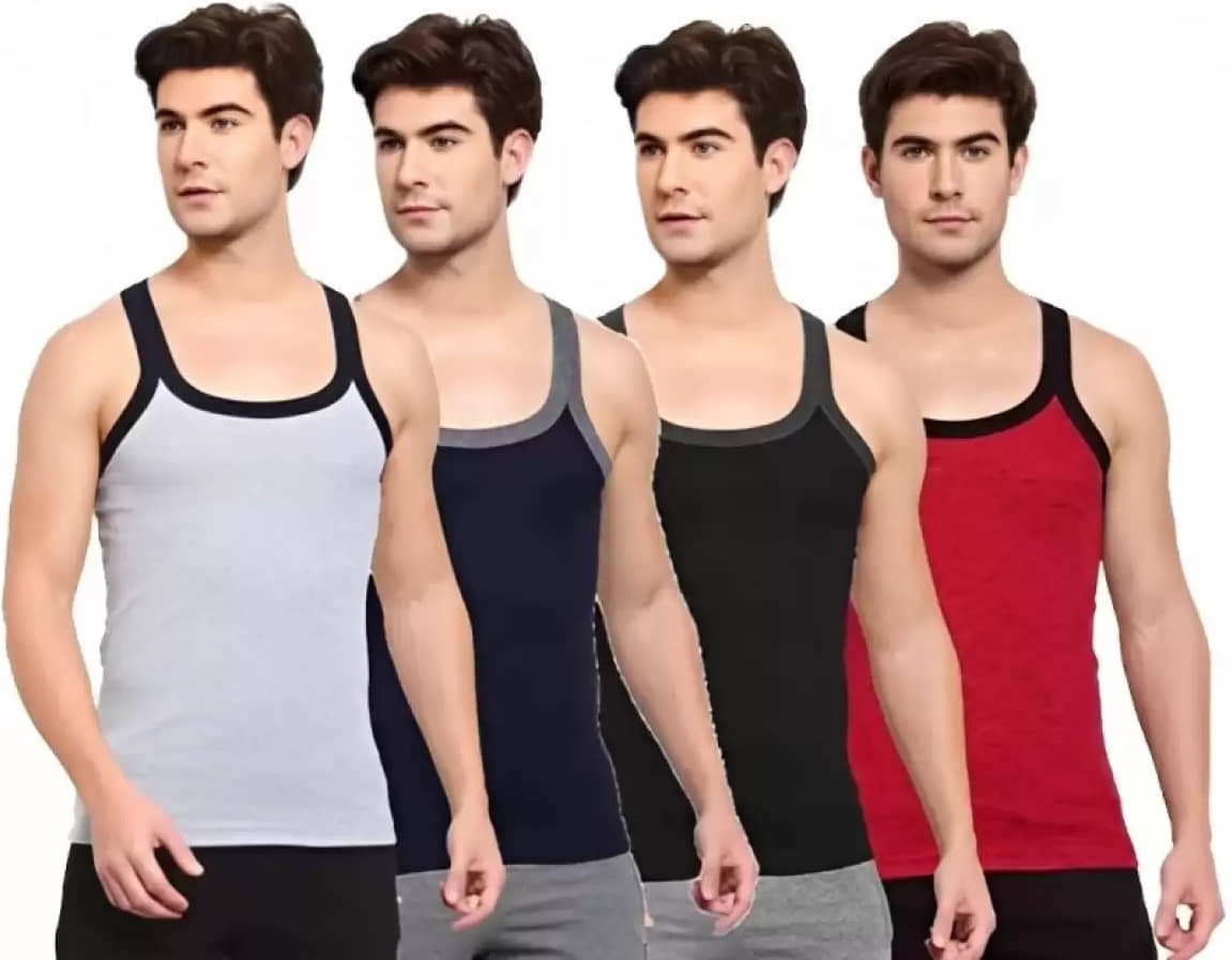 PUSHPADANT FASHION WEAR Pack of 4 Cotton Blend Basic Vest For Men ( Multicolor ) - Nightwear & Loungewear | Buy online on ZillyBuy