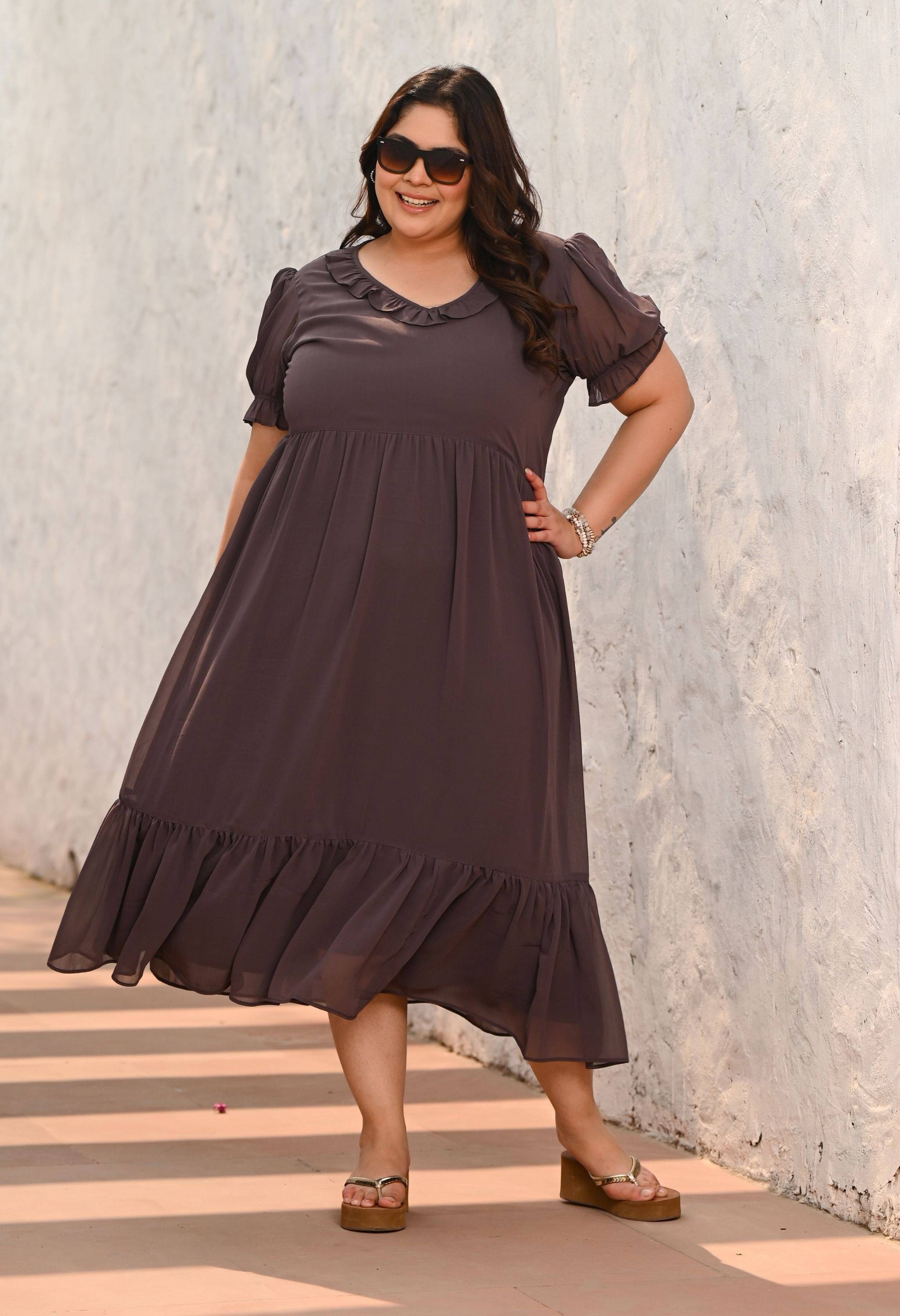 PrettyPlus by Desinoor.com Cotton Solid Midi Women's Fit & Flare Dress - Grey ( Pack of 1 ) PrettyPlus by Desinoor.com Cotton Solid Midi Women's Fit & Flare Dress - Grey ( Pack of 1 )