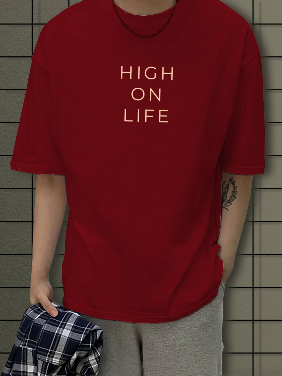     			Rigo Cotton Oversized Fit Printed Half Sleeves Men's Round T-Shirt - Maroon ( Pack of 1 )