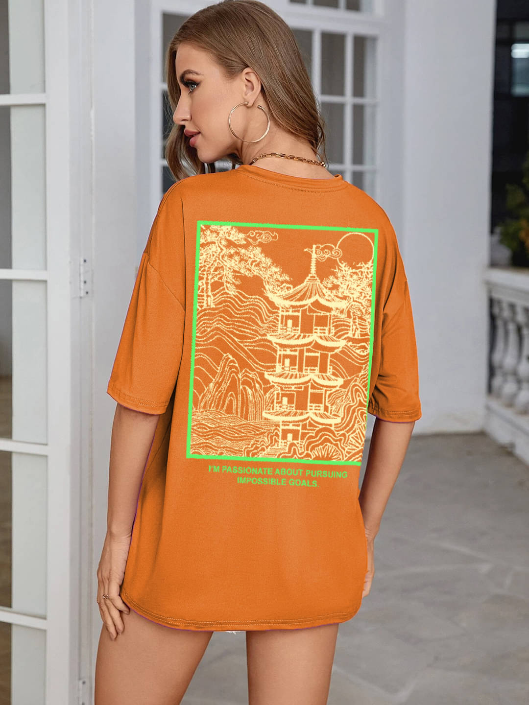 Rigo Women Cotton Printed Oversized Fit Round Neck T-Shirt ( Brown ) Rigo Women Cotton Printed Oversized Fit Round Neck T-Shirt ( Brown )