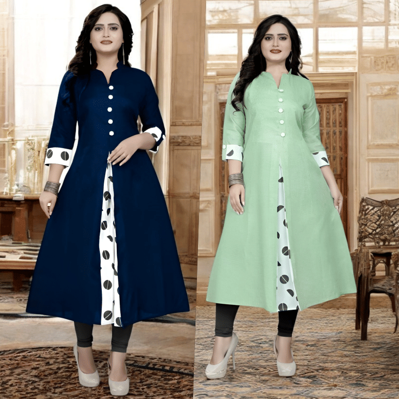 Zorista Pack of 2 Cotton Printed A-line Women's Kurti - ( Multicoloured ) Zorista Pack of 2 Cotton Printed A-line Women's Kurti - ( Multicoloured )