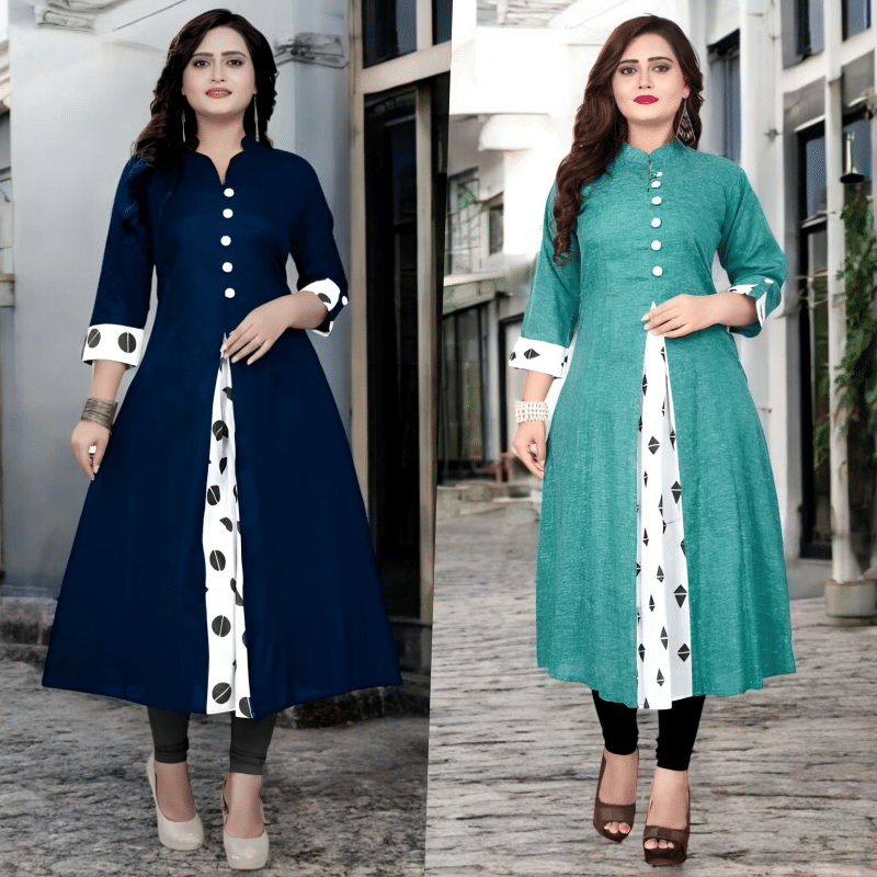 Zorista Pack of 2 Cotton Printed A-line Women's Kurti - ( Multicoloured ) Zorista Pack of 2 Cotton Printed A-line Women's Kurti - ( Multicoloured )