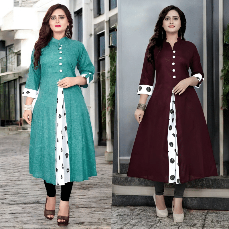 Zorista Pack of 2 Cotton Printed A-line Women's Kurti - ( Multicoloured ) Zorista Pack of 2 Cotton Printed A-line Women's Kurti - ( Multicoloured )