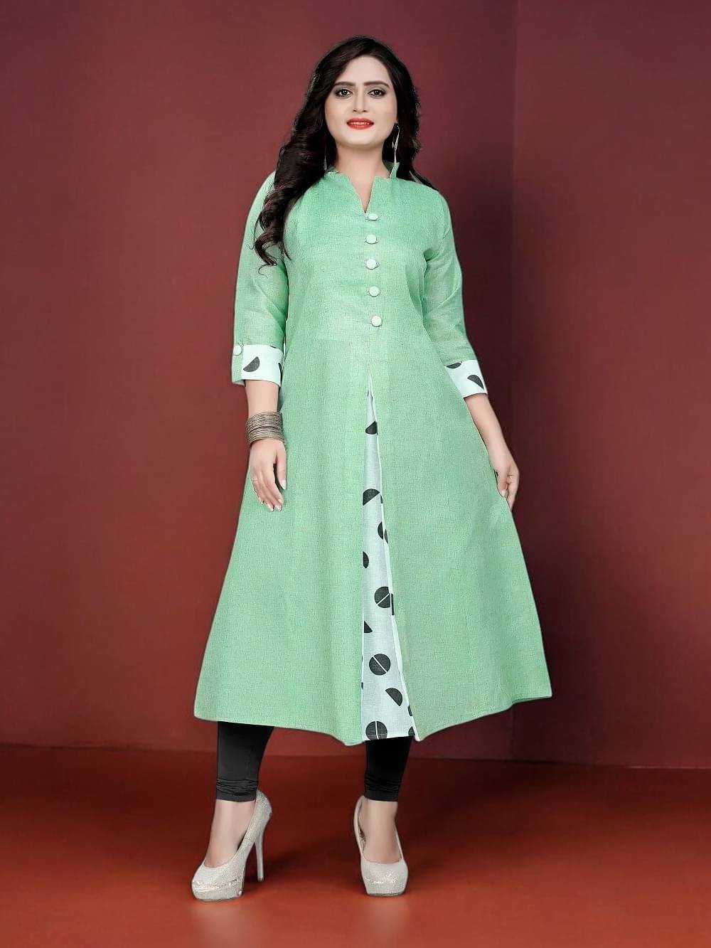     			vinchic Pack of 1 Cotton Embroidered Anarkali Women's Kurti - ( Multicolor )