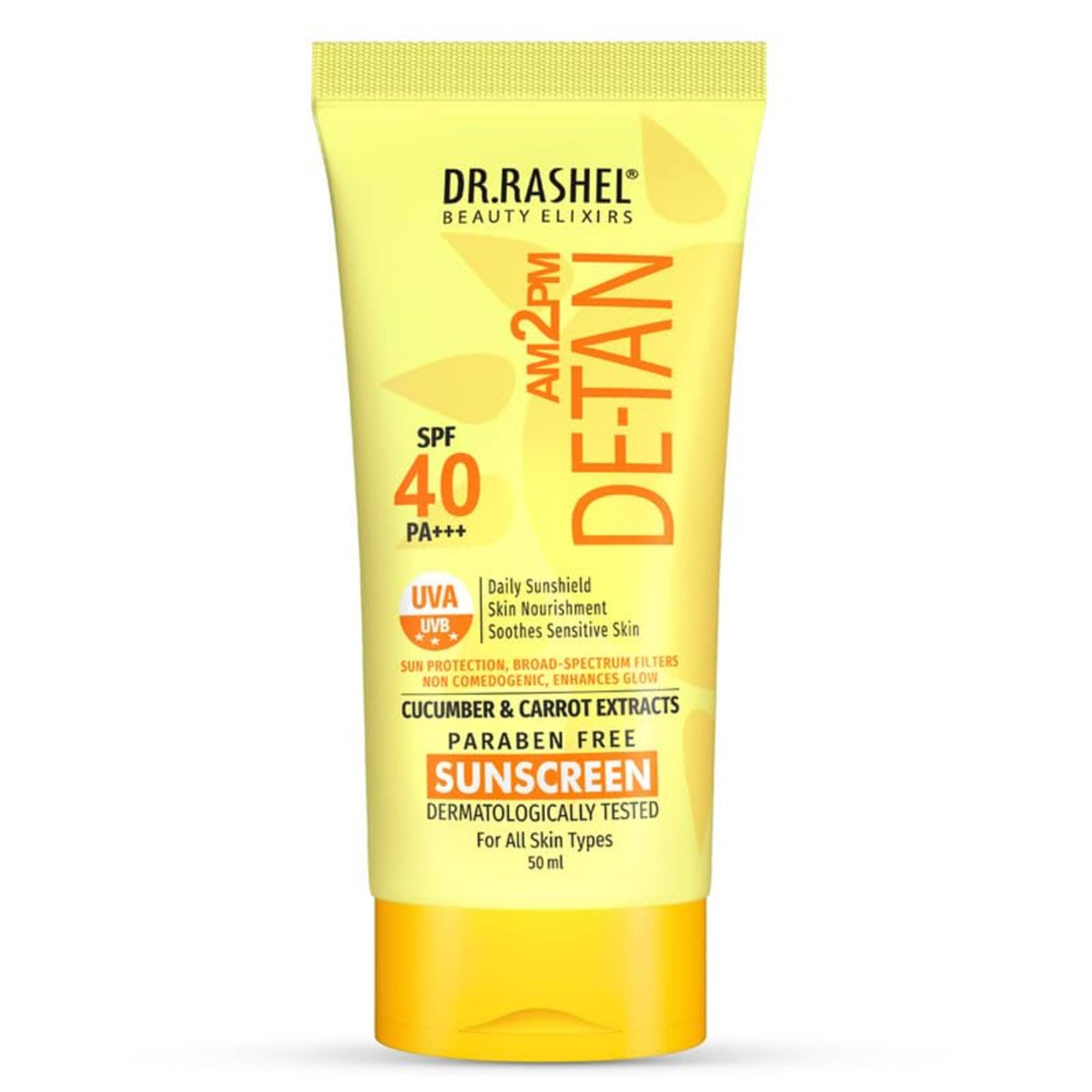 DR.RASHEL De Tan SPF 40 PA+++ Sunscreen For All Skin Types (50 ml, Pack of 1 ) DR.RASHEL De Tan SPF 40 PA+++ Sunscreen For All Skin Types (50 ml, Pack of 1 )