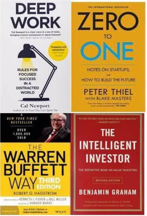     			Deep Wook + Zero to one + The warren buffett way + The Intelligent Investor