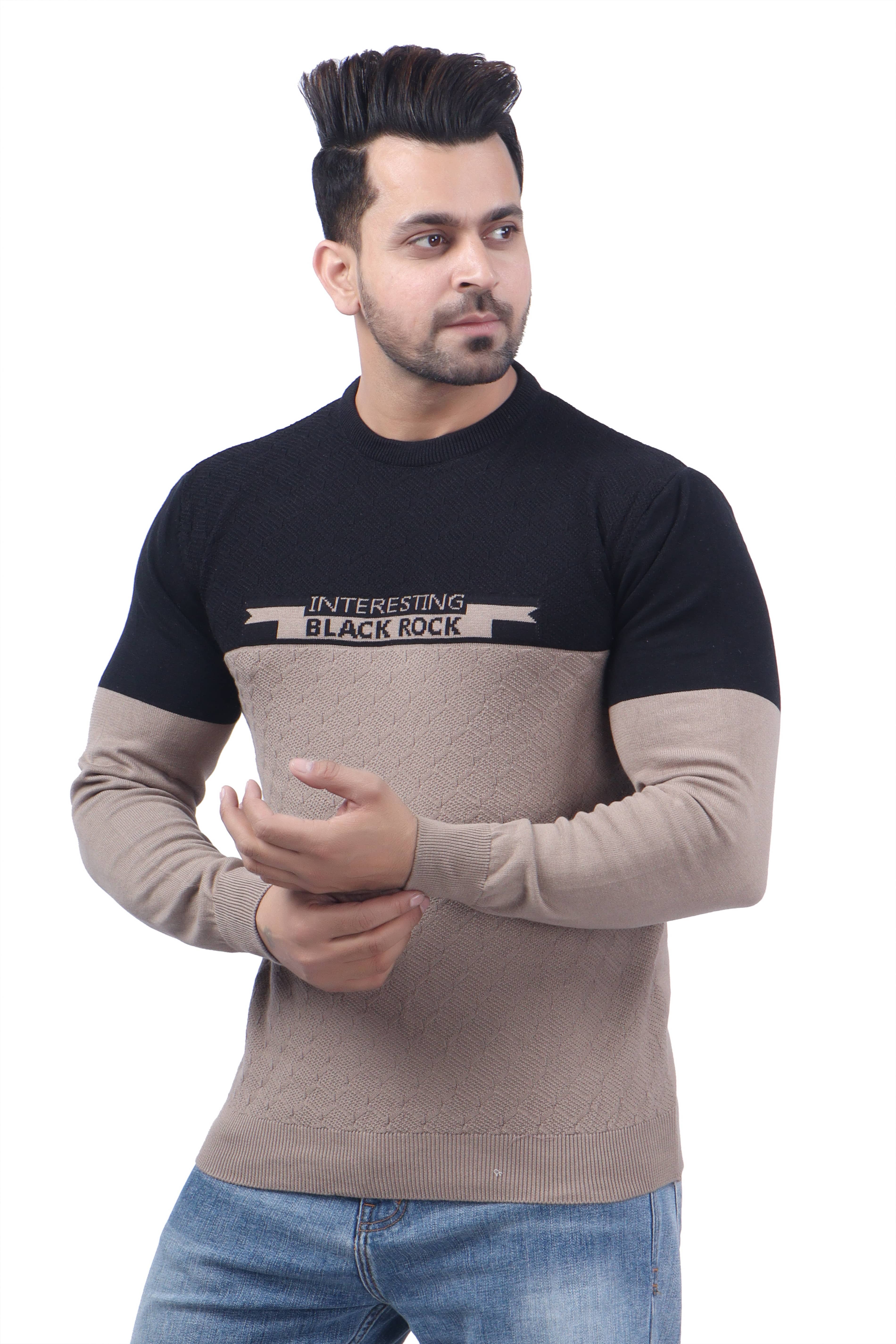 FEVERFEW Cotton Blend Round Neck Men's Full Sleeves Pullover Sweater - Beige ( Pack of 1 )