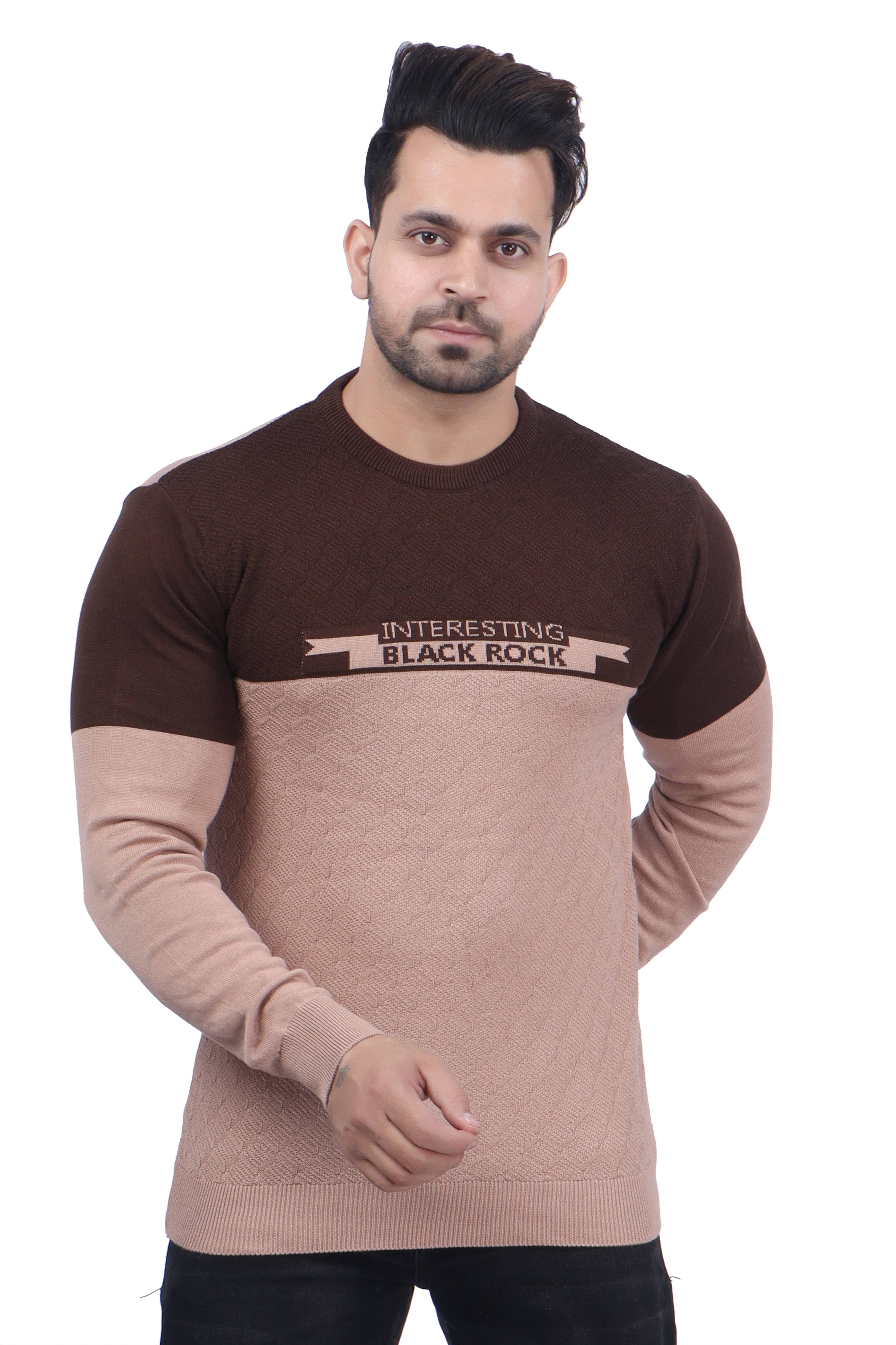FEVERFEW Cotton Blend Round Neck Men's Full Sleeves Pullover Sweater - Brown ( Pack of 1 )     			FEVERFEW Cotton Blend Round Neck Men's Full Sleeves Pullover Sweater - Brown ( Pack of 1 )