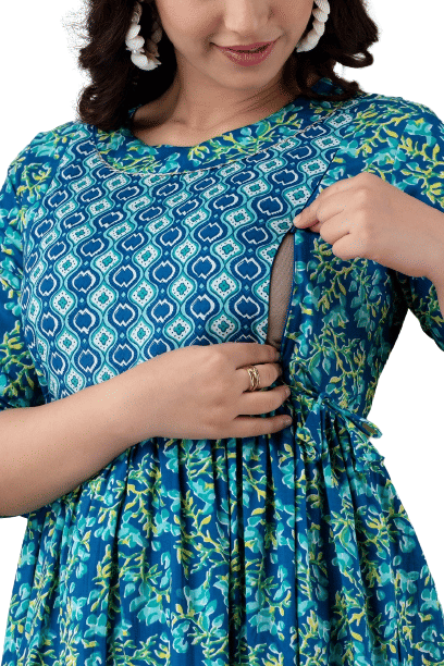 Fasnesio Blue Cotton Blend Women's Maternity Dress ( Pack of 1 )     			Fasnesio Blue Cotton Blend Women's Maternity Dress ( Pack of 1 )