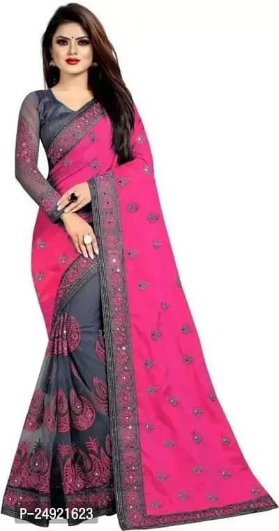 Gullak Net Woven Saree With Unstitched Blouse Piece ( Pink ) Gullak Net Woven Saree With Unstitched Blouse Piece ( Pink )