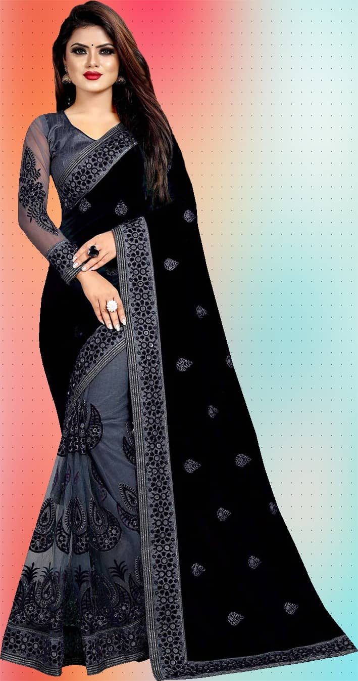 Gullak Net Woven Saree With Unstitched Blouse Piece ( Black ) - Sarees | Buy online on ZillyBuy