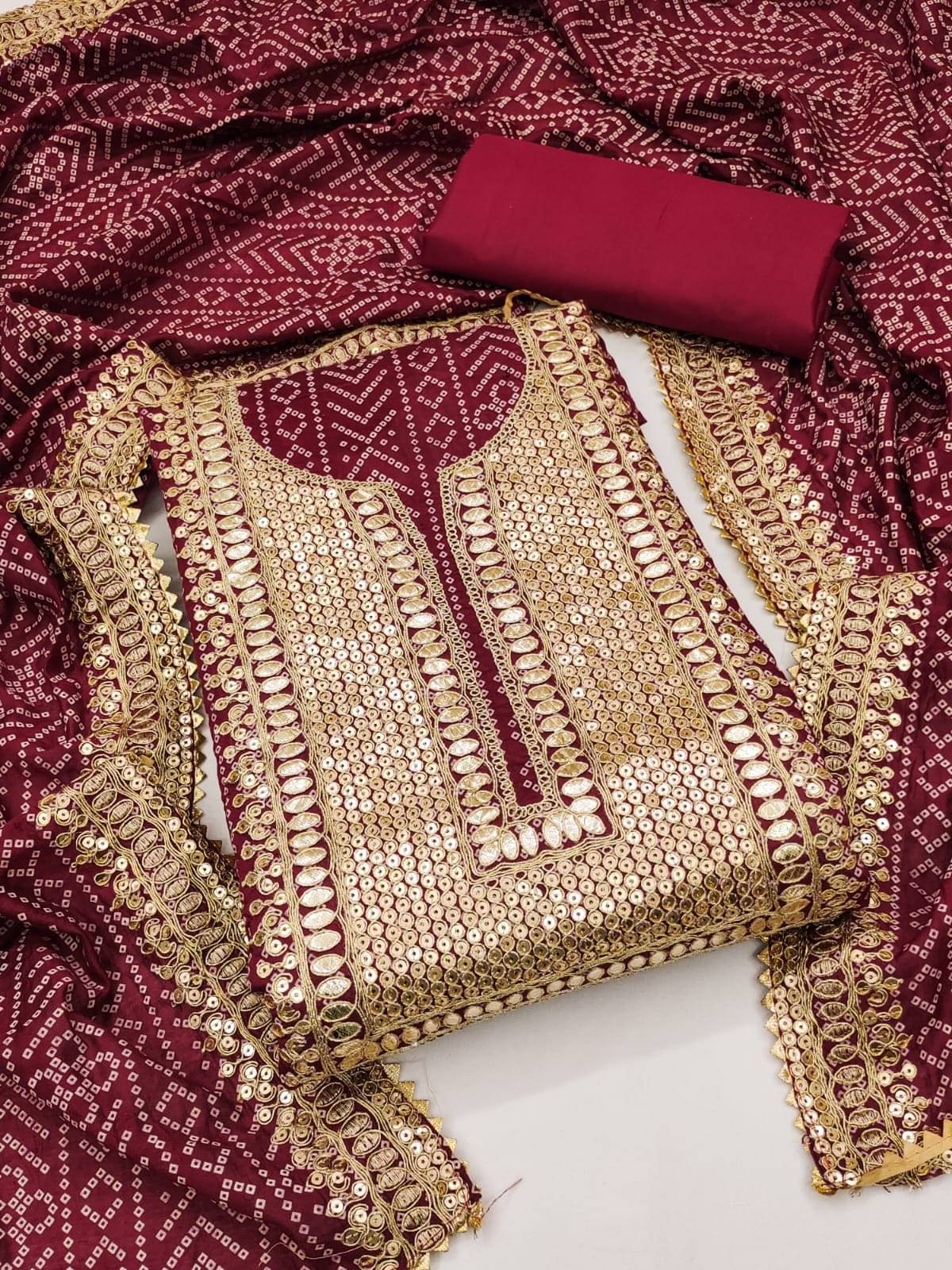     			HL SILKMILLS Unstitched Chanderi Printed Dress Material - Maroon ( Pack of 1 )