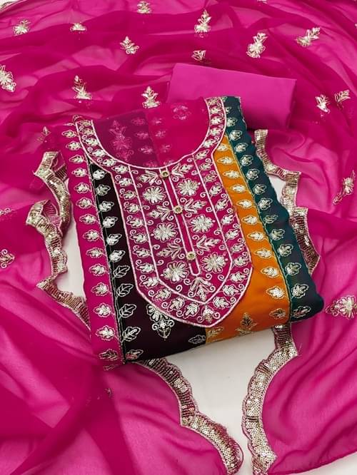    			HL SILKMILLS Unstitched Georgette Embroidered Dress Material - Pink ( Pack of 1 )