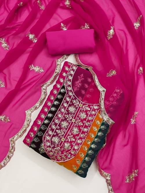 HL SILKMILLS Unstitched Georgette Embroidered Dress Material - Pink ( Pack of 1 )     			HL SILKMILLS Unstitched Georgette Embroidered Dress Material - Pink ( Pack of 1 )