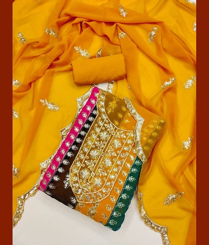HL SILKMILLS Unstitched Georgette Embroidered Dress Material - Yellow ( Pack of 1 ) - Unstitched Fabrics | Buy online on ZillyBuy