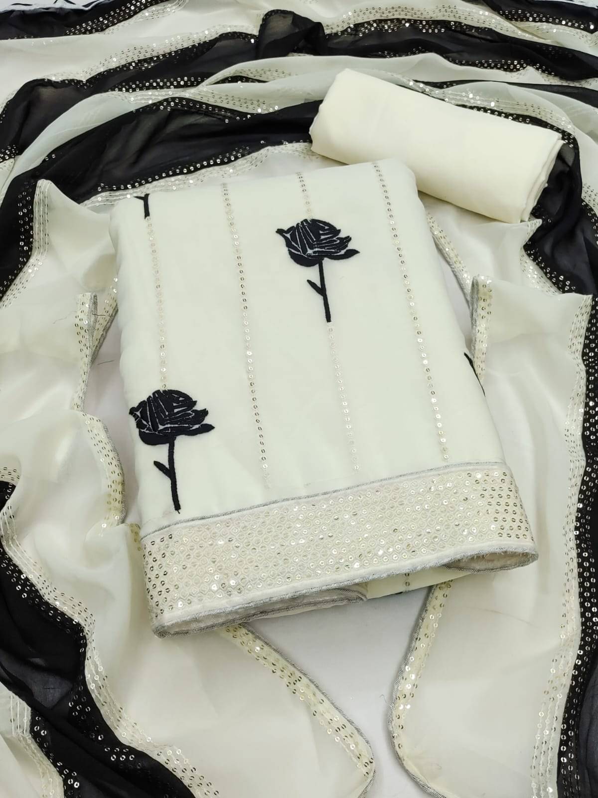 HL SILKMILLS Unstitched Georgette Embroidered Dress Material - White ( Pack of 1 )     			HL SILKMILLS Unstitched Georgette Embroidered Dress Material - White ( Pack of 1 )
