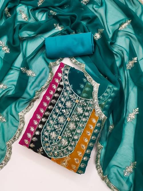 HL SILKMILLS Unstitched Georgette Embroidered Dress Material - Sea Green ( Pack of 1 ) HL SILKMILLS Unstitched Georgette Embroidered Dress Material - Sea Green ( Pack of 1 )